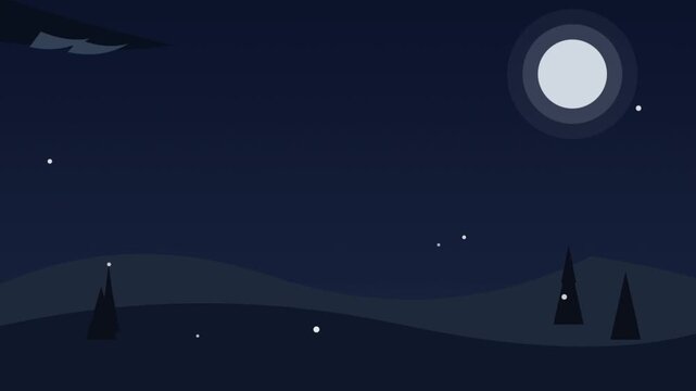 Night Scene With Moon And Stars In Quiet Landscape Video.