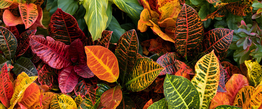 Overhead image of the garden with colorful croton leaves
