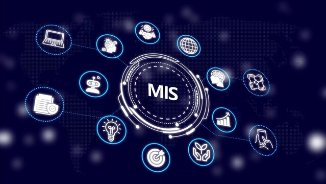 Management information systems concept with glowing blue on dark background
