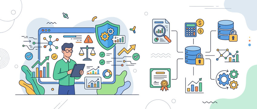 Business Automation Concept with Data Analysis Security Compliance and Financial Management Systems