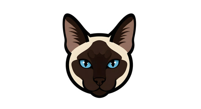 Siamese cat head illustration. Vector portrait of a cute feline with blue eyes.