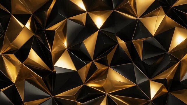 Abstract 3D geometric pattern with gold and black metallic facets