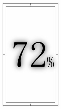 Black number 72 percent symbol with drop shadow inside a rectangular frame