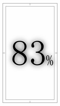 Black number 83 percent symbol centered in a rectangular frame