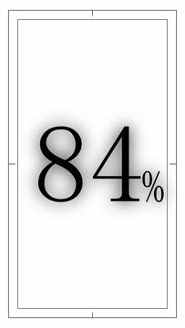 Black number 84 percent symbol inside a thin rectangular frame