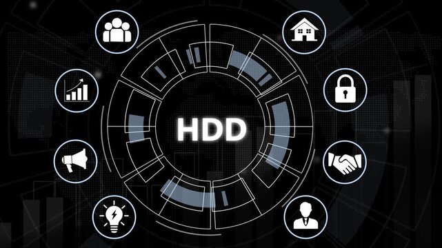 Advanced hard disk drive hdd technology concept featuring futuristic digital interface with interactive for data storage management, cyber security, cloud computing, and network infrastructure systems
