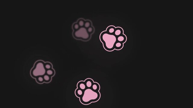 Whimsical Cute pastel pink paw motion graphic with dynamic appearance and disappearance loop. Hand drawn pink paw animation with black background