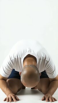 床にひざまずき頭を垂れて深く謝罪する男性