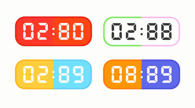 Digital Clocks Showing Time and Numbers - Stock Image