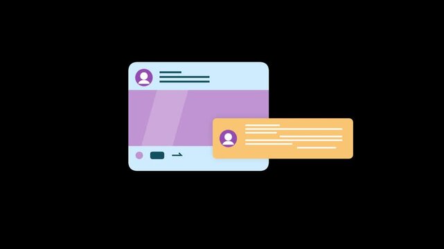 Digital Social Media Feed Interface Showing Interaction and Commenting Process Flat Design