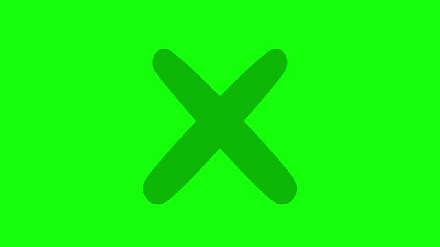 Black X mark symbol on a bright green chroma key background
