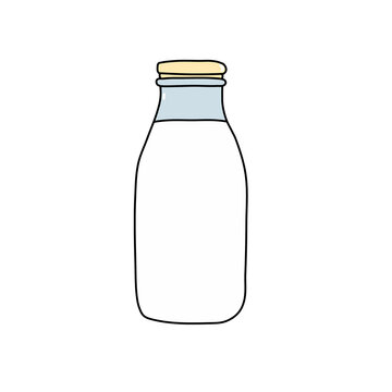 Fresh Milk in Vintage Glass Bottle Cartoon Doodle Illustration