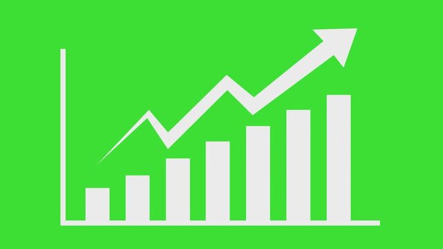Animated Growing Bar Chart with Upward White Arrow on Green Screen Background, Business Financial Success and Market Growth Concept Vector Animation