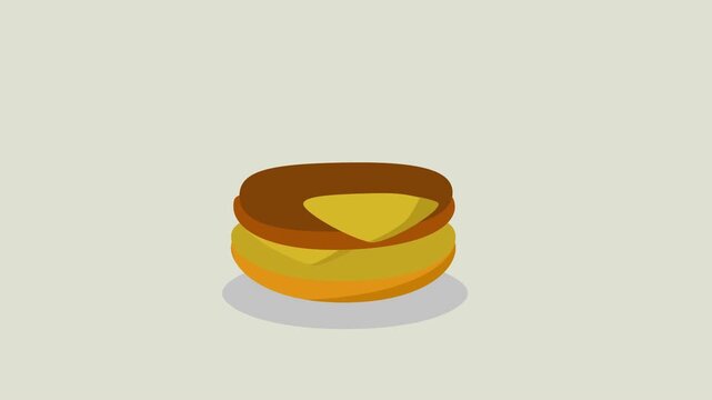Animated Cheeseburger Moving into Center and Falling Down Concept, Fast Food Burger Vector Motion Graphic Illustration
