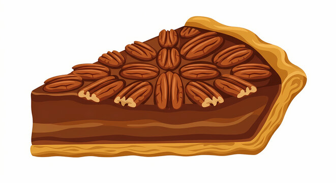 Delicious Pecan Pie Slice Vector Illustration for Thanksgiving Dessert Menu and Bakery Graphic