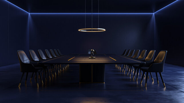Futuristic Luxury Boardroom Interior with Long Conference Table