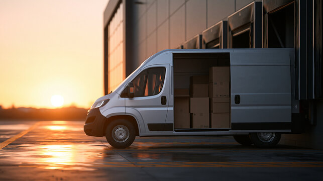 Delivery Van Loaded with Cargo at Warehouse Loading Dock