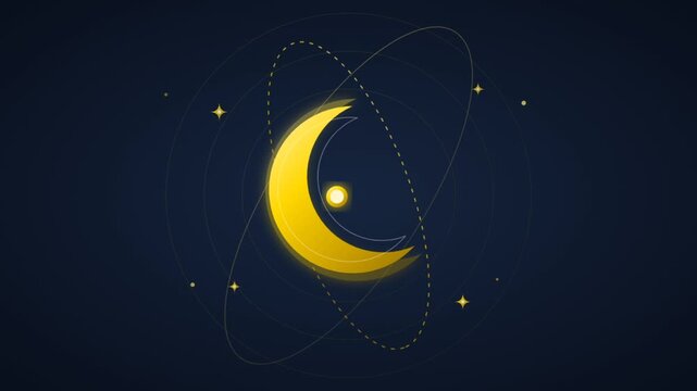 Animated Night Moon with Orbit Diagram Concept.