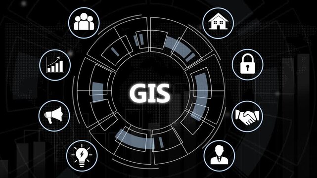 Geographic information system gis concept with interactive digital interface featuring global data mapping for urban planning, spatial analysis, smart city infrastructure, and advanced technology