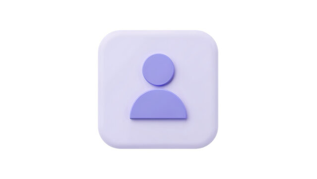 Simple purple 3D user profile account button icon on white background with identity interface isolated