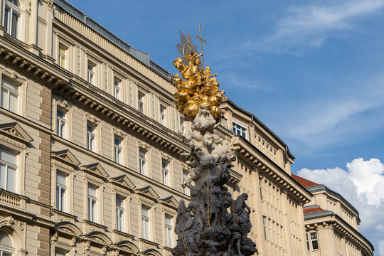 Plague Column Holy Trinity Column Monument on the Graben Street in Historic old town city. Vienna, Austria