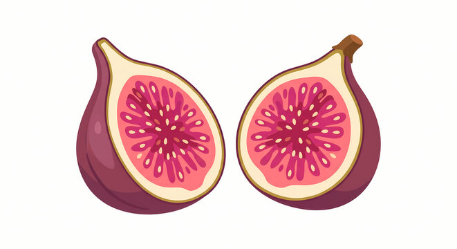 Fresh Cut Purple Fig Halves Vector Illustration for Gourmet Food and Dessert Packaging