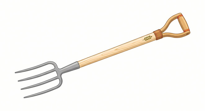 Heavy Duty Garden Pitchfork Vector Illustration for Agriculture Branding and Farm Supplies