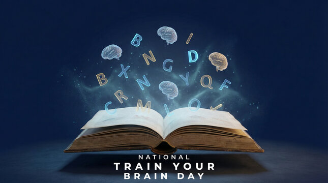 National Train Your Brain Day Concept Image, featuring brain fitness, learning, and cognitive development.