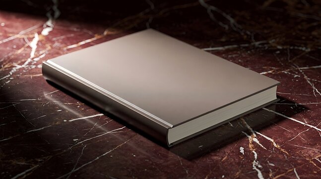 Closed Blank Book on Marble Surface with Dramatic Lighting.