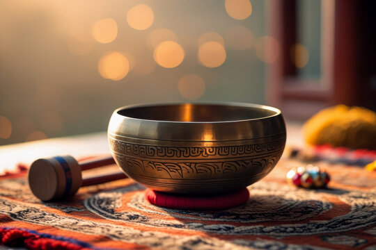 Sound healing acoustic bowl wellness uses sound heal and relax mental health therapy AI Generative