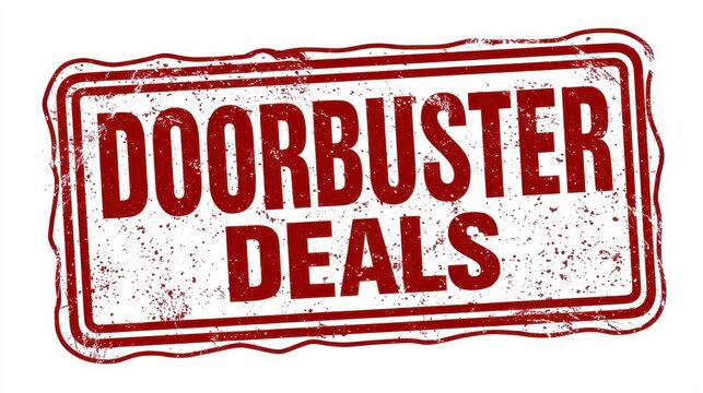 Bold rubber stamp badge for doorbuster sale with grunge texture and removable scratches