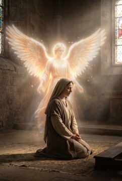 Angel Wing Woman Praying Cathedral Spiritual Concept