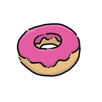 illustration of donut with strawberry glaze on top cartoon illustration