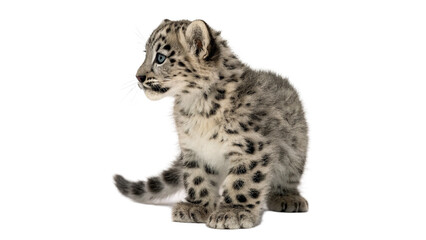 Wild spotted leopard cat cub sitting alert looking away forest wildlife isolated on transparent background © Dmitry