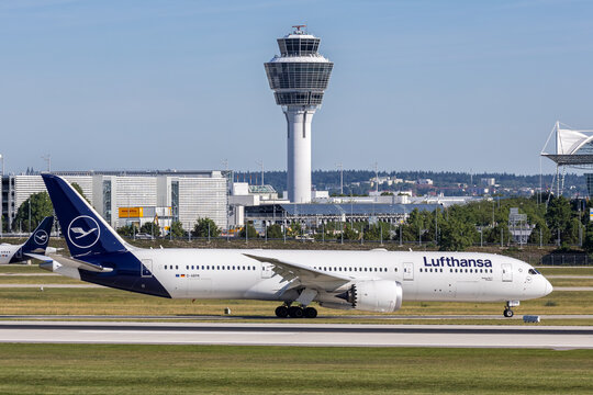 Lufthansa Boeing 787-9 airplane at Munich airport in Germany