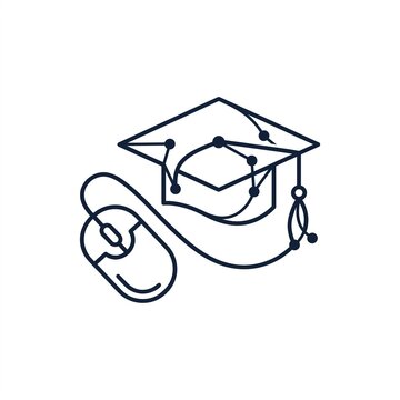 Graduation cap with computer mouse for online education success. Digital learning icon symbolizing e-learning and academic achievement.