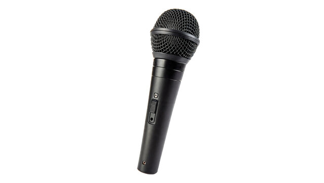 Modern black metallic vocal microphone audio equipment tool recording gadget isolated on transparent background