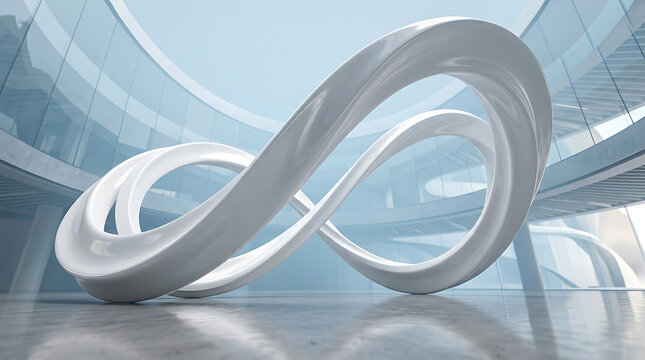 Modern infinity sculpture abstract white architectural installation with infinity, sculpture