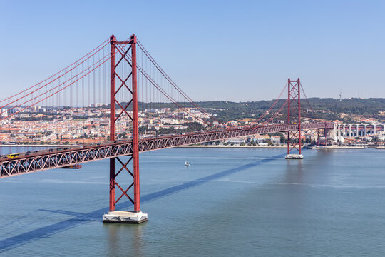Ponte 25 de Abril suspension bridge over Tagus River in Lisbon, Portugal