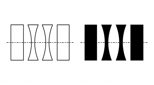 Symmetrical geometric shape collection featuring outlined and filled rectangles and concave forms, highlighting contrast, balance, and visual perception for design, optical illusions, and modern creat