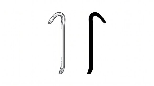 Stylized crowbar icon collection featuring outlined and filled versions, highlighting tool design variations, perfect for construction graphics, hardware branding, industrial visuals, and modern minim