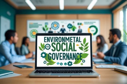 Sustainable green corporate ecology ethical concept, Environmental Social Governance AI Generative