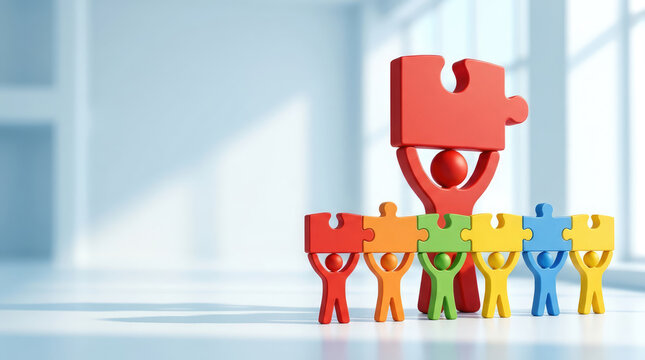 Colorful Figure Holding Puzzle Pieces Representing Creativity, Unity and Problem Solving Concept