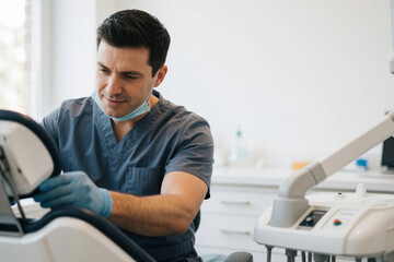 Fototapeta premium Dentist in bright dental clinic