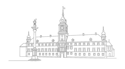 Fototapeta premium Minimalist Line Art Drawing of Royal Castle and Sigismund's Column in Warsaw, Poland