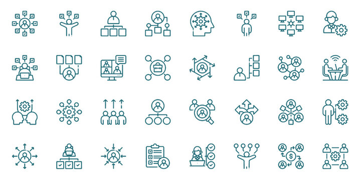 Multitasking icons set with editable stroke. Thin linear vector illustration.