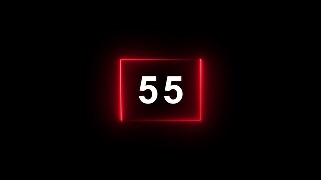  Glowing neon countdown 60s to 0s animation. Countdown icon with rectangle neon line video. countdown icon timer 4k with alpha channel.