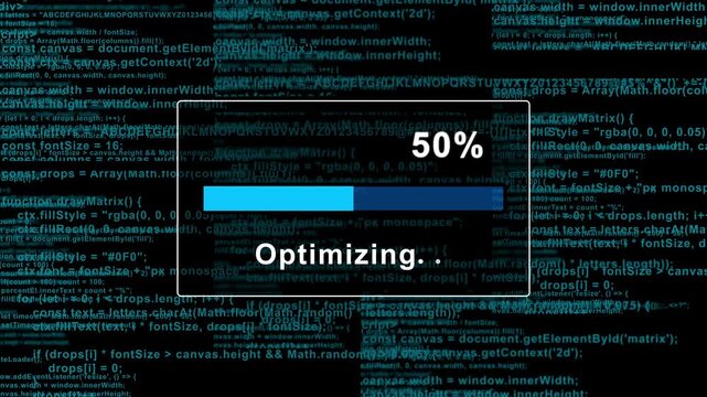 Advanced Cyber System Optimization Process with High Tech Digital Code Background Loading Progress Bar Interface for Futuristic Hacker Aesthetic