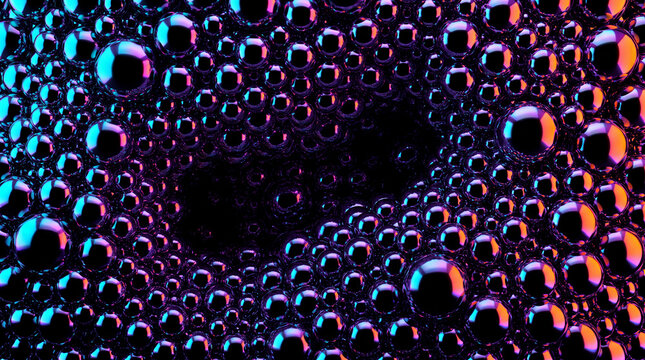 Radial cluster of metallic spheres framing a dark central void