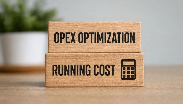 Wooden Blocks Displaying Opex Optimization and Running Cost Concepts with Calculator Icon for Business Efficiency